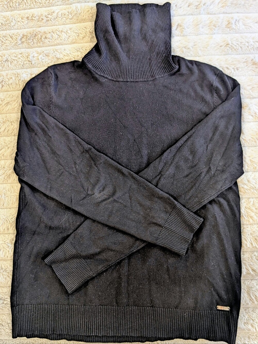 Calvin Klein Black Turtleneck Sweater Women’s Large Rib Knit Soft Classic (L)